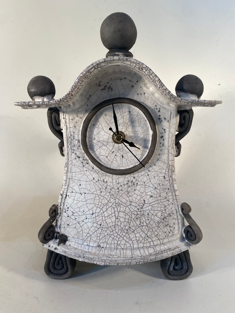 Medium Tall White Raku Mantle Clock
