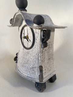 Medium Tall White Raku Mantle Clock