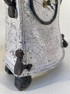 Medium Tall White Raku Mantle Clock