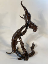 Large Bronze Otter Pair Playing