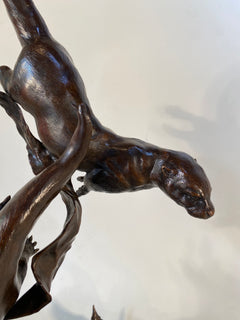Large Bronze Otter Pair Playing