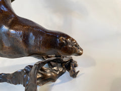 Large Bronze Otter Pair Playing