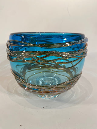 "Blue/Turquoise Golden Trailing Bowl" available at Artifex 