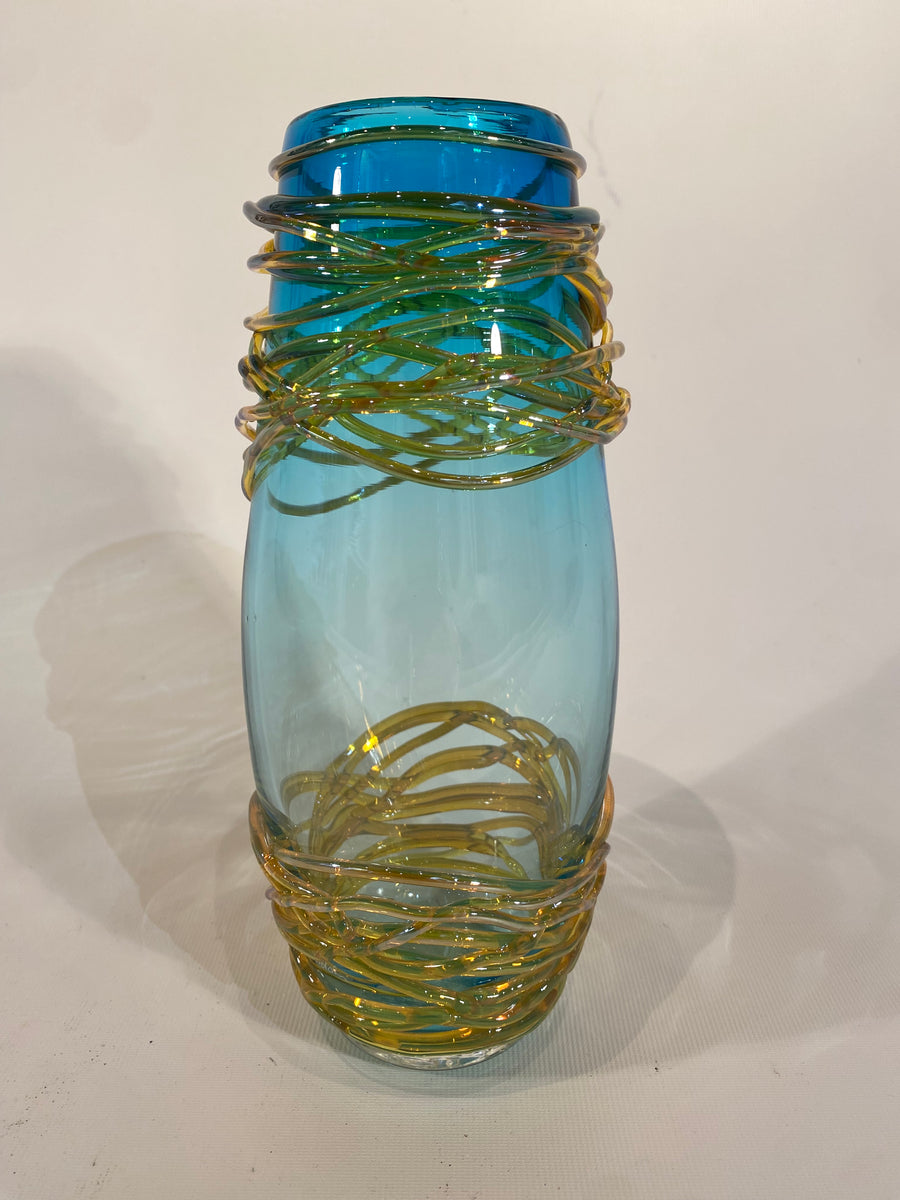 "Blue/Turquoise Golden Trailing Vase" available at Artifex 