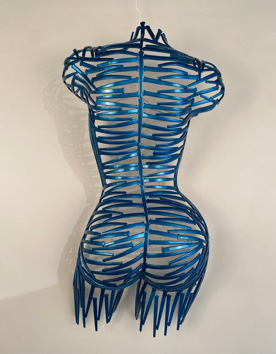 ""Nailed It" Wall hanging Torso Back in Mercedes Blue" available at Artifex 