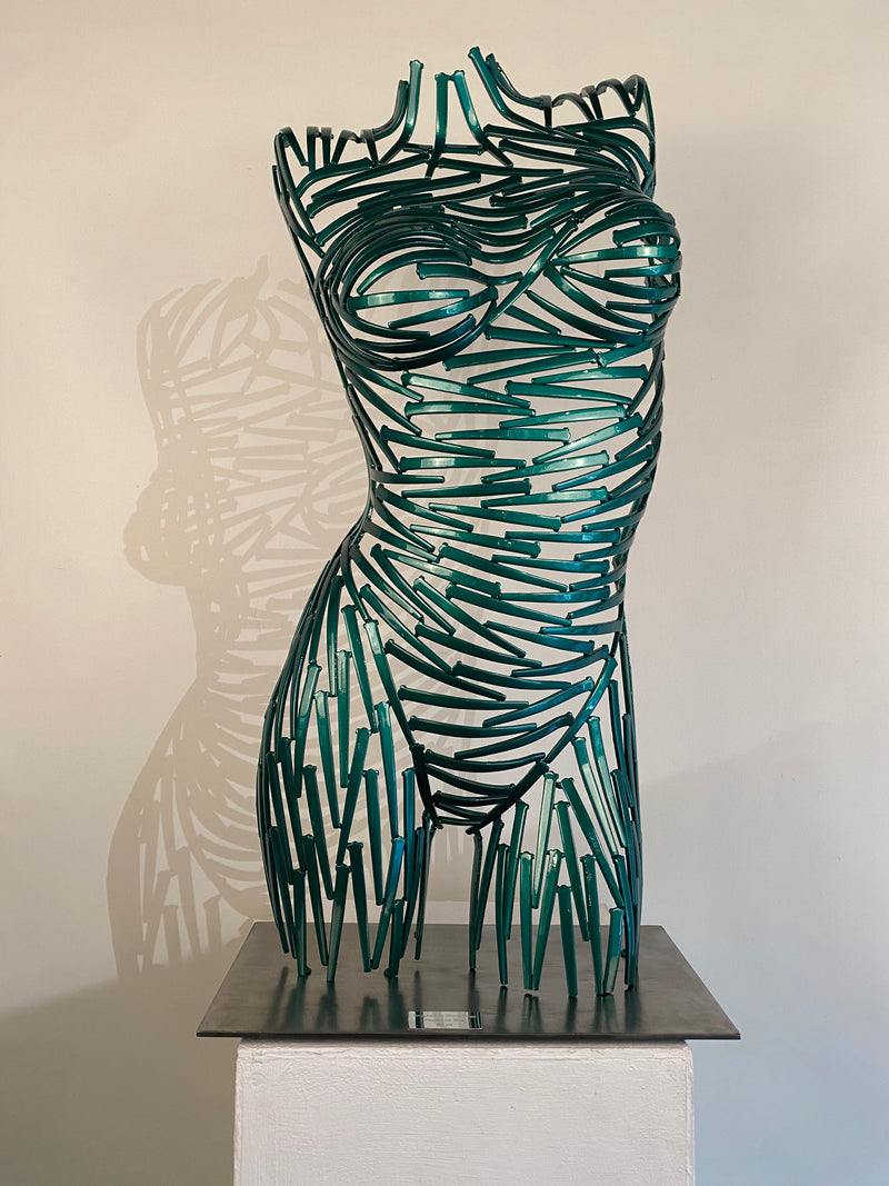 ""Nailed It"  Torso Front in BMW Green on Steel Base" available at Artifex 
