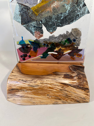 Fused Glass Landscape Panel on Yew Wood Base