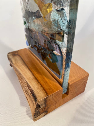 Fused Glass Landscape Panel on Yew Wood Base