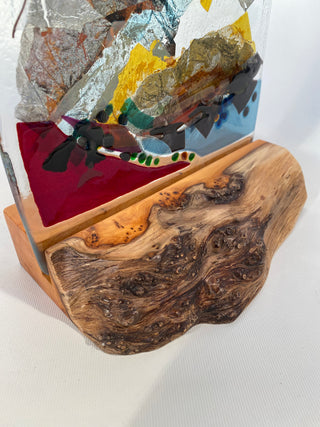 Fused Glass Landscape Panel on Yew Wood Base