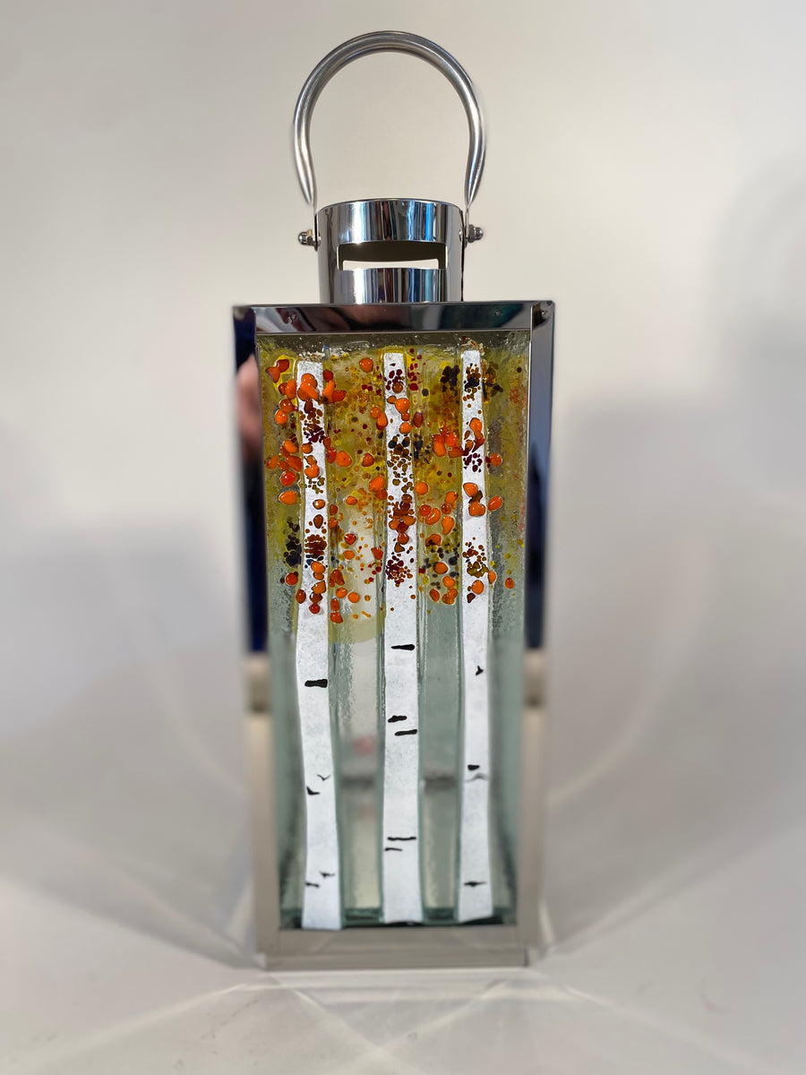 Fused Glass & Metal Birch Tree Lantern