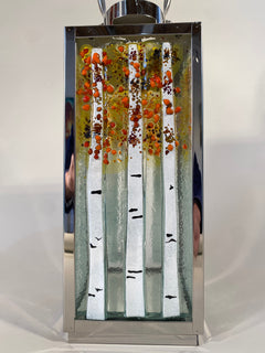 Fused Glass & Metal Birch Tree Lantern
