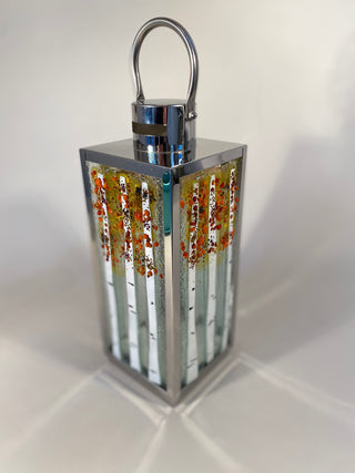Fused Glass & Metal Birch Tree Lantern