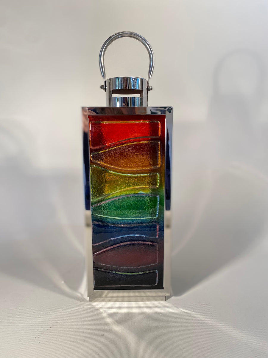 Fused Glass & Metal Rainbow Lantern
