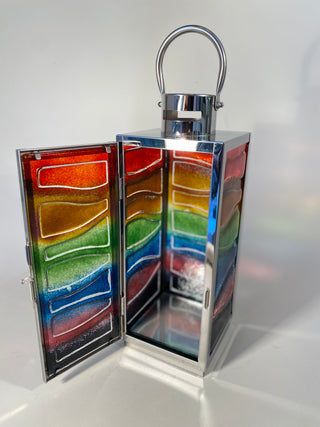 Fused Glass & Metal Rainbow Lantern