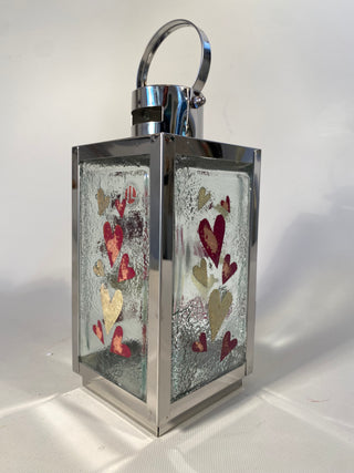 Fused Glass & Metal Hearts Lantern