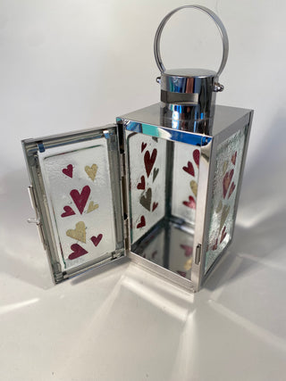 Fused Glass & Metal Hearts Lantern
