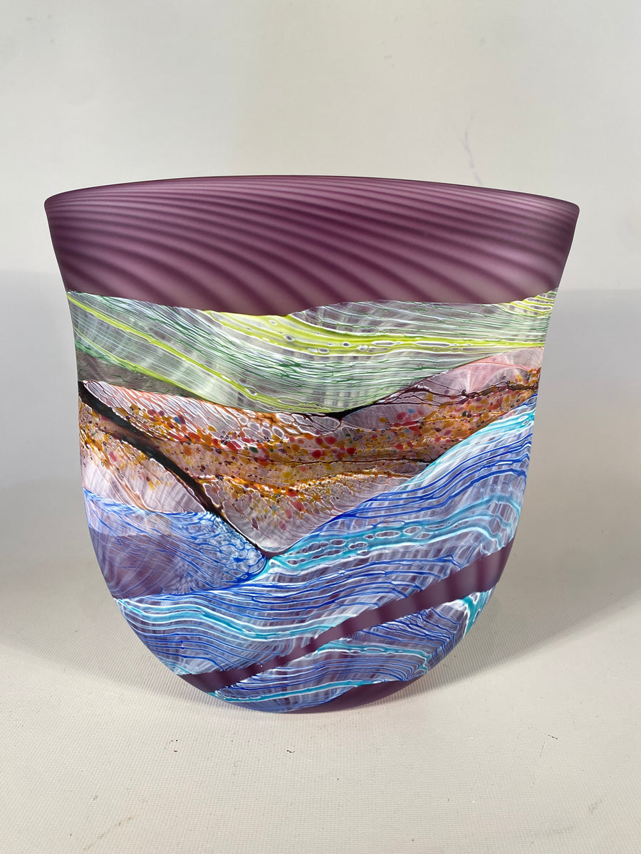 Amethyst Sea Shore Handblown Glass Flat Vase