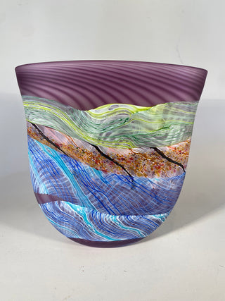 "Amethyst Sea Shore" Handblown Glass Flat Vase