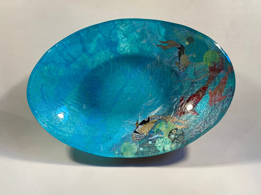 Glass Bowl with Silk Paper & Foil Fish Decoration