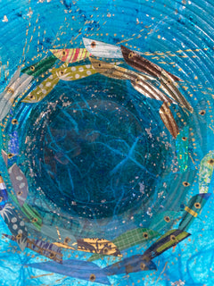 Glass Bowl with Silk Paper & Foil Fish Decoration
