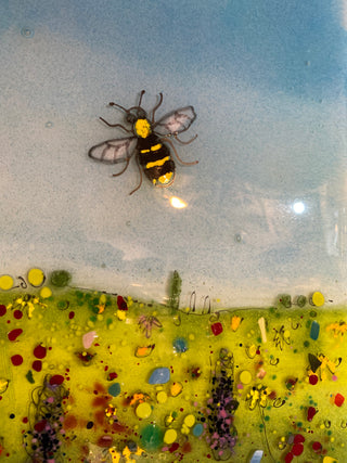 Fused Glass "Blue Tit & Bee"