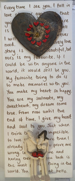 Time for Love - Ceramic Sculpture & Clock on Canvas