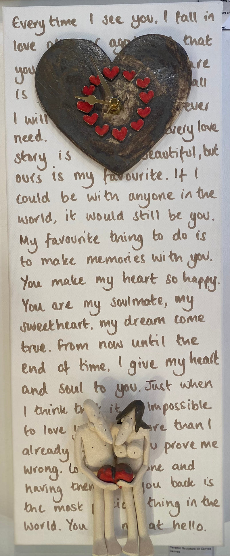 Time for Love - Ceramic Sculpture & Clock on Canvas