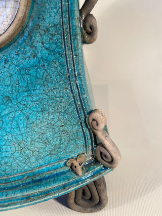 Large Turquoise Raku Clock