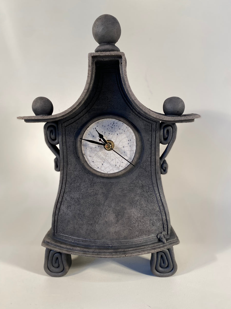Large Charcoal Raku Clock