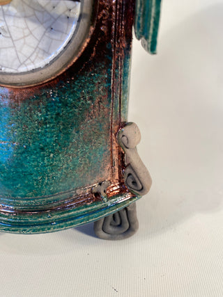 Large Green/copper Raku Clock
