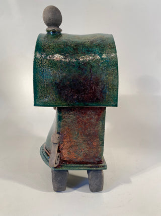 Large Green/copper Raku Clock