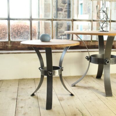 "Round Jacobean Side Table with Oak Top" available at Artifex 