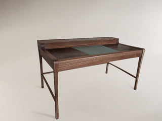 "Brown Oak With Burr Walnut Desk" available at Artifex 