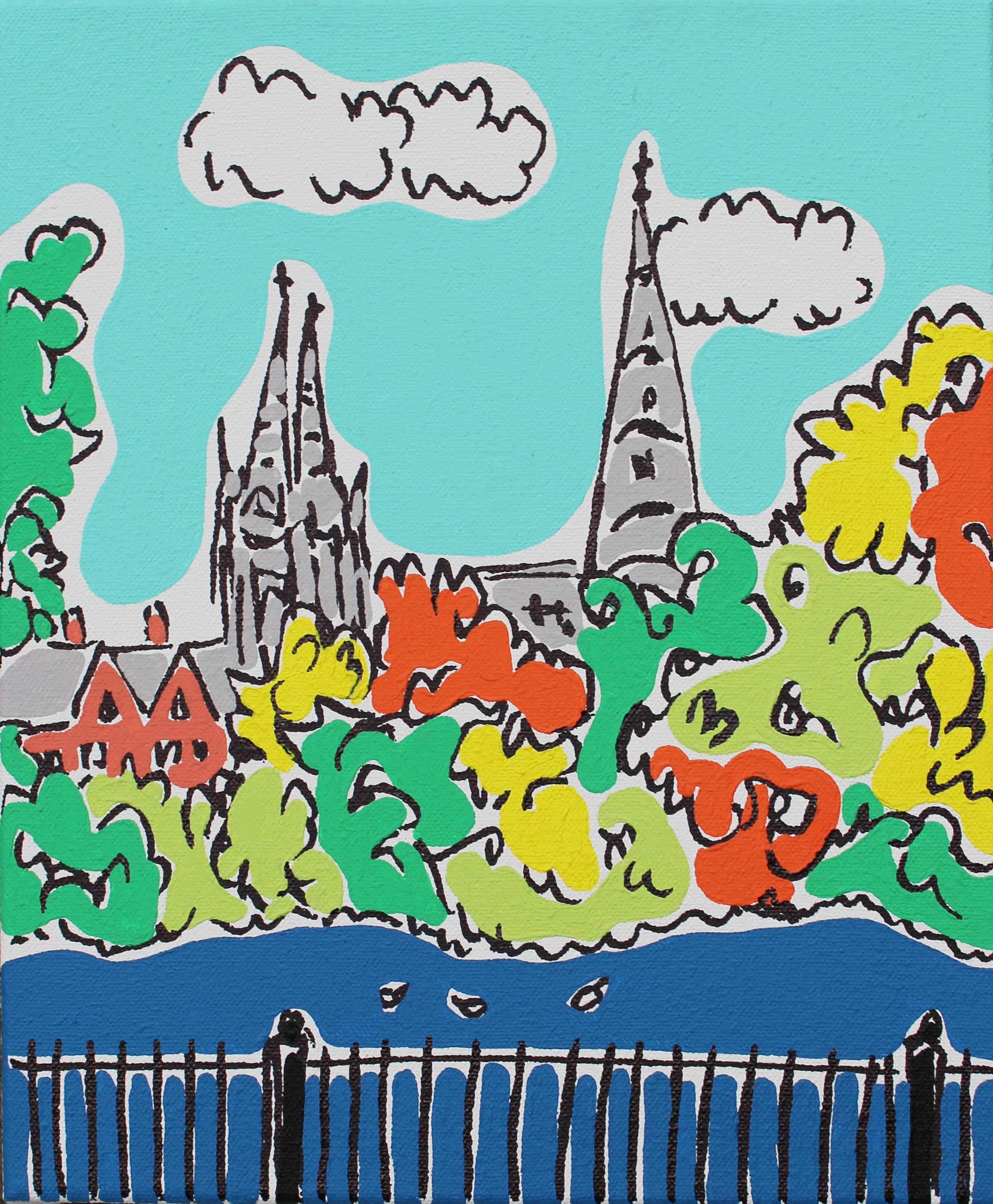 Lichfield Spires in Autumn Painting original work Rachel Tighe at